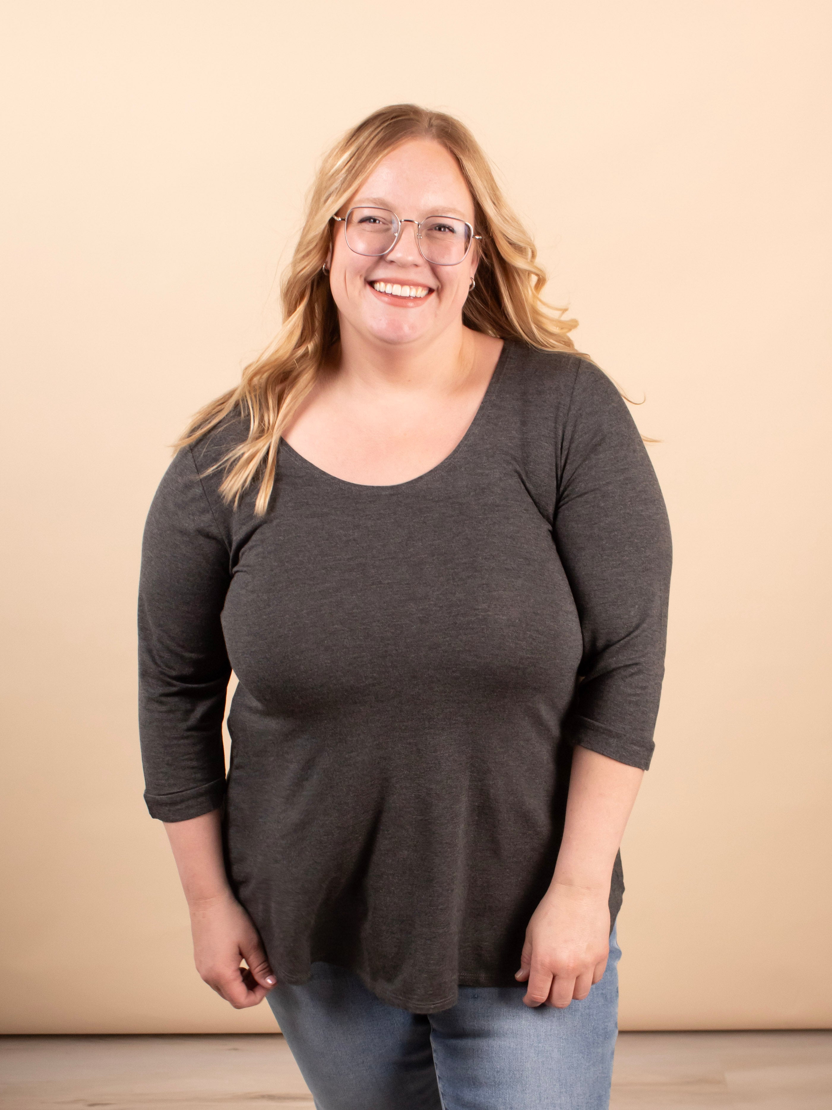 Wear-It-Well 3/4 Sleeve Top in Charcoal - K & Company