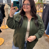 Weekender Fleece Shacket - Dark Olive