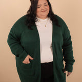 Winifred Long Textured Cardigan in Hunter Green