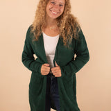 Winifred Long Textured Cardigan in Hunter Green