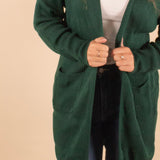 Winifred Long Textured Cardigan in Hunter Green