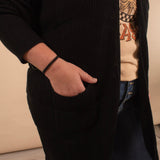 Winifred Long Textured Cardigan in Black