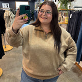 Worth the Wait Washed Half Zip Pullover - Camel