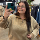 Worth the Wait Washed Half Zip Pullover - Camel