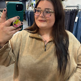 Worth the Wait Washed Half Zip Pullover - Camel