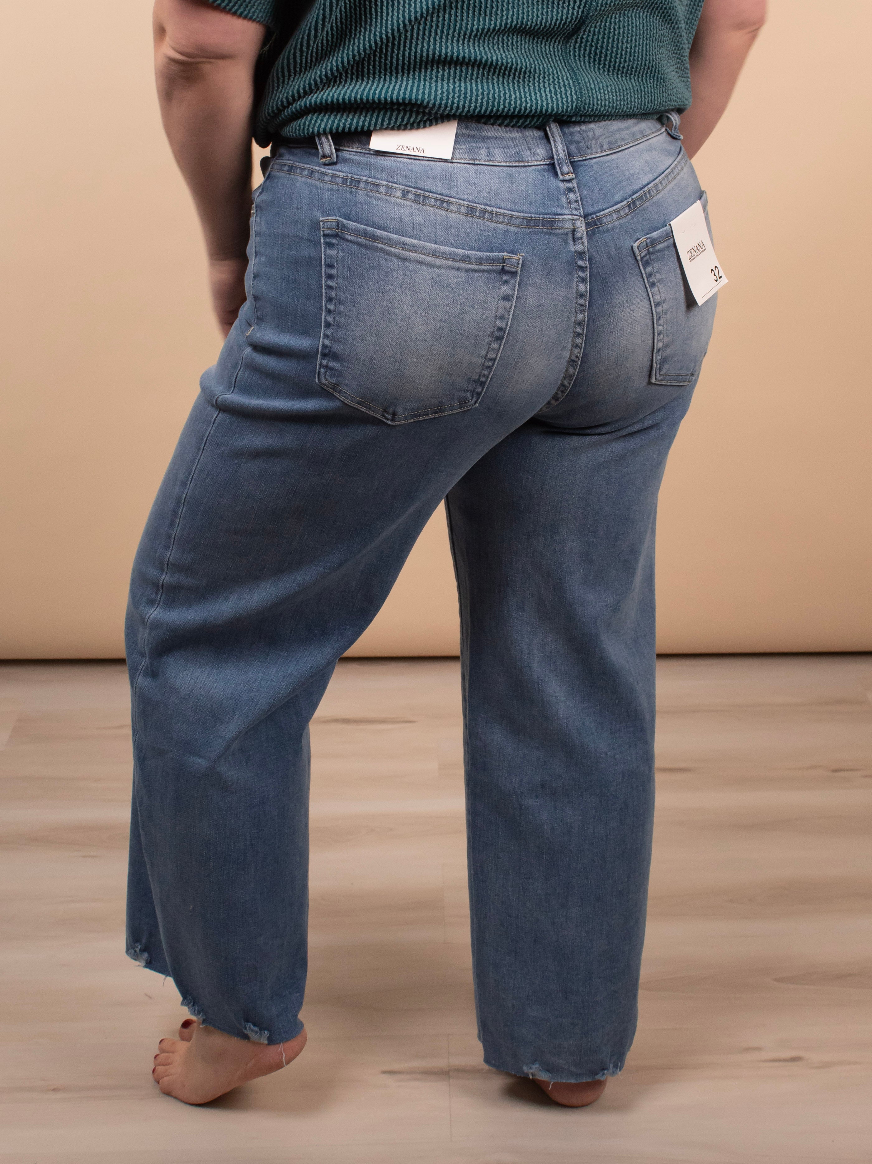 Zenana Wide Leg Raw Hem Crop Jeans - K & Company