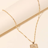 Gold Rectangle Rose Pendant Necklace