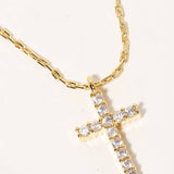 Gold Rhinestone Cross Pendant Necklace