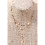 Gold Disc Pendant Layered Chains Necklace