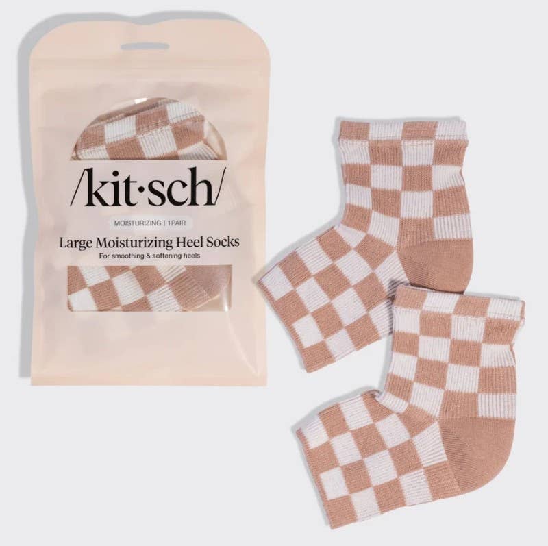 Large Moisturizing Heel Socks - Terracotta Checker - K & Company
