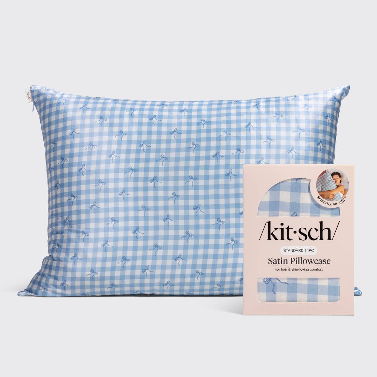 Satin Pillowcase Standard - Gingham Blue - K & Company