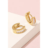 Gold Small Baguette Studded Hoop Earrings