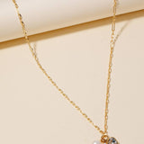 Gold Pearl Studded Cross And Charms Chain Necklace