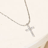 Silver Rhinestone Cross Pendant Necklace