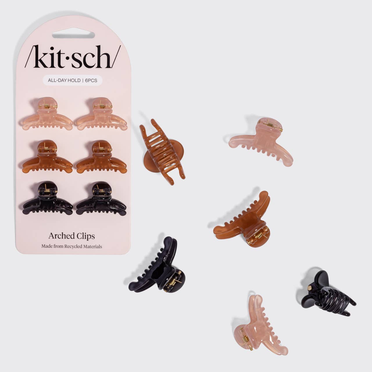 Recycled Plastic Mini Arched Clips 6pc Set - Soft Pink, Mocha & Black - K & Company