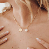 Gold Waterproof Not-Your-Average Pearl Chain and Disc Charm Necklace